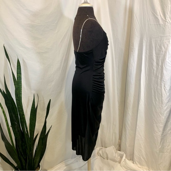 Vintage 1970s Ruched Stretch Knee-Length Disco Dress w/ Rhinestone Straps - Picture 13 of 16